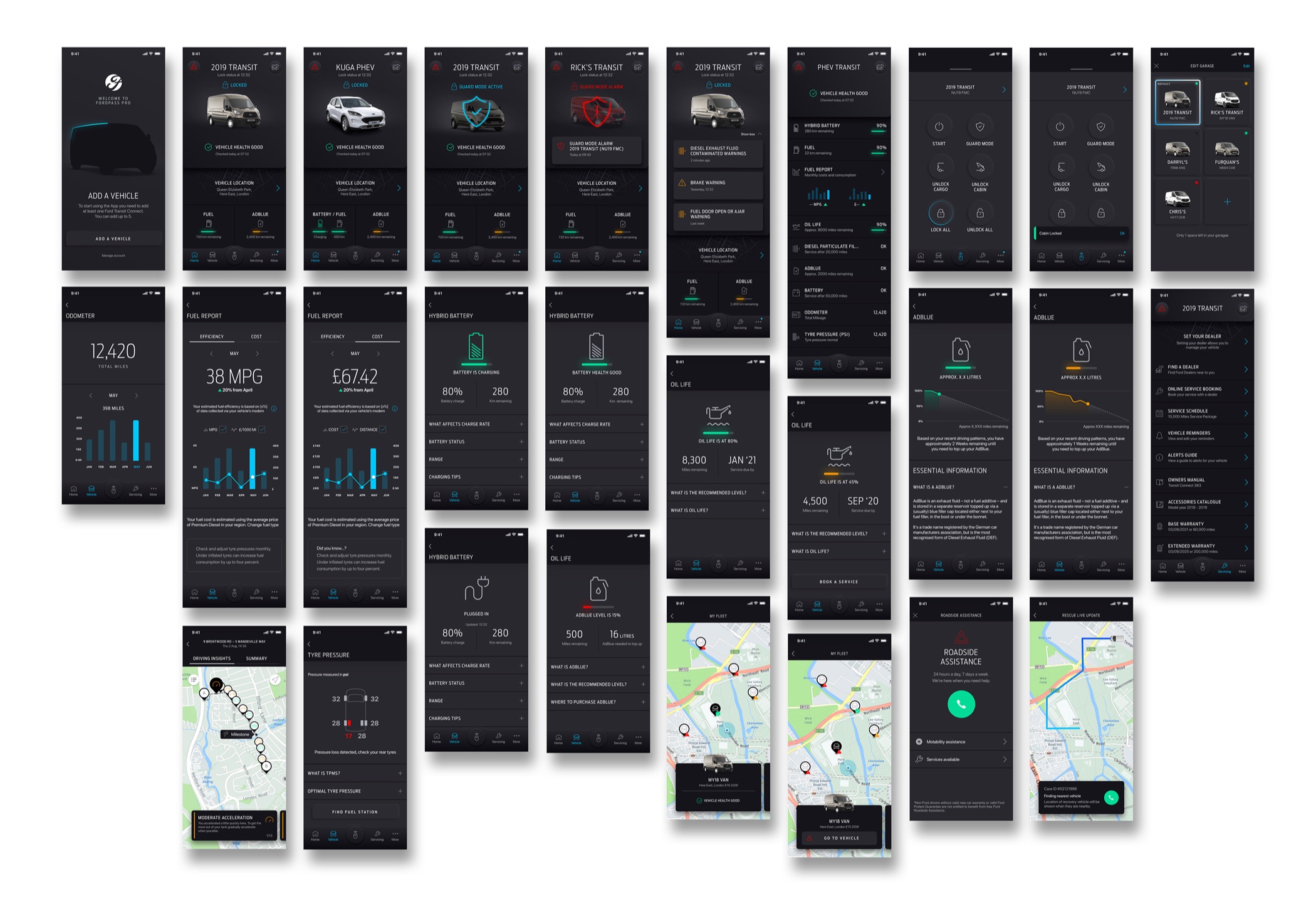 FordPass Pro interface system screens
